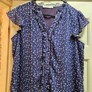 Blue floral women's blouse with ruffles